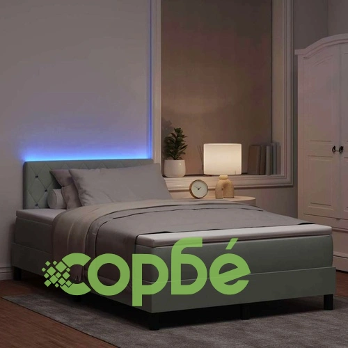 Легло с пружинирана основа и матрак с LED осветление 120x200 см кадифе светлосиво ➤ топ цена ➤ sorbe.bg