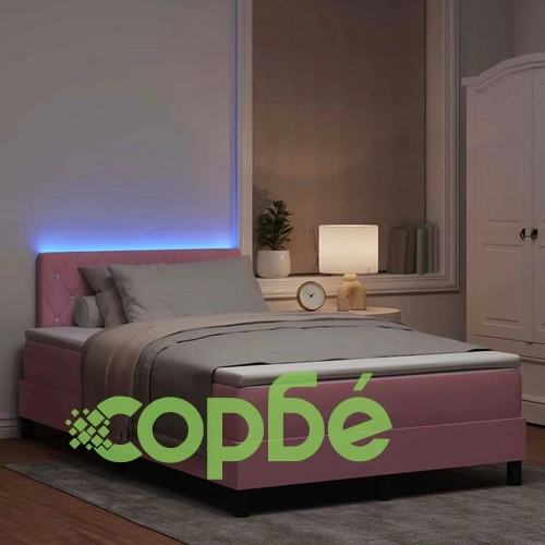 Легло с пружинирана основа и матрак с LED осветление розово 120x200 см кадифе ➤ топ цена ➤ sorbe.bg