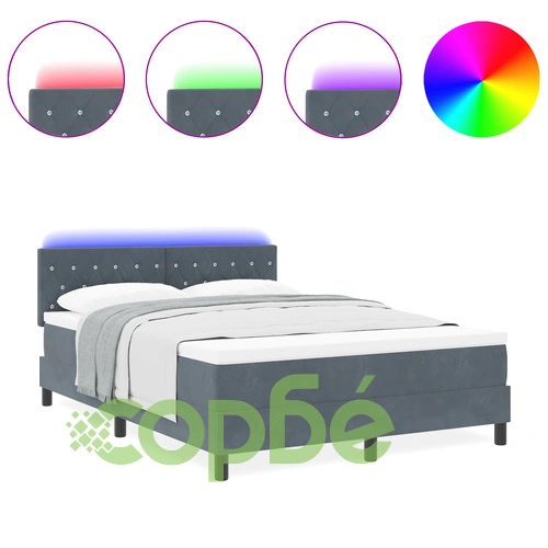 Легло с матрак и LED осветление 140x190 см - тъмносив велур ➤ топ цена ➤ sorbe.bg