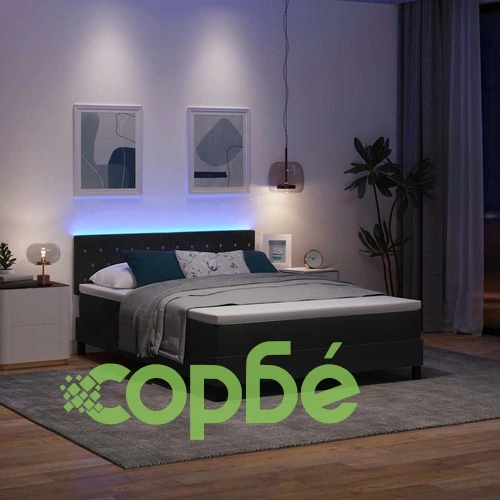 Легло с пружинна основа и матрак с LED осветление Черно 160x200 см Кадифе ➤ топ цена ➤ sorbe.bg