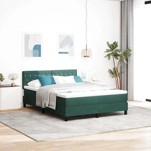 Легло с пружинирана основа и матрак тъмнозелено кадифе 160x200 см с LED осветление