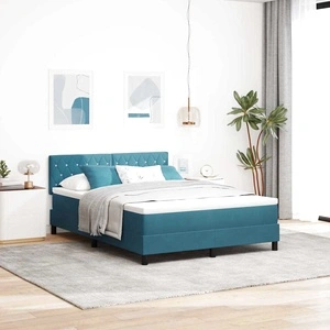 Легло с пружинирана основа и матрак Тъмносиньо 160x200 см Кадифе с LED