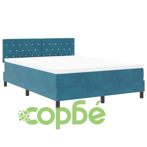 Легло с пружинирана основа и матрак Тъмносиньо 160x200 см Кадифе с LED ➤ топ цена ➤ sorbe.bg