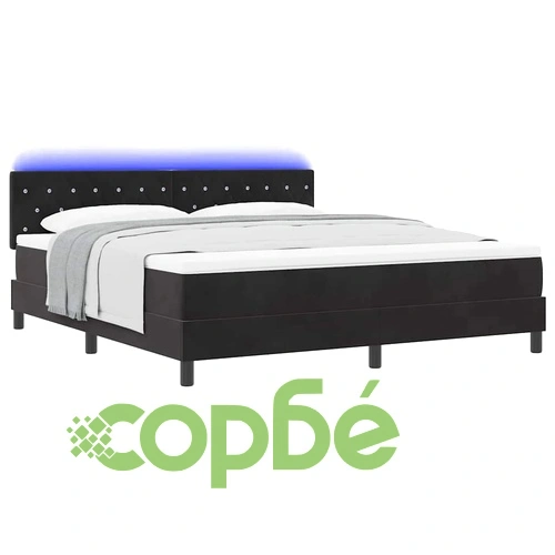 Легло с пружинна основа и матрак с LED осветление черно кадифе 180x200 см ➤ топ цена ➤ sorbe.bg