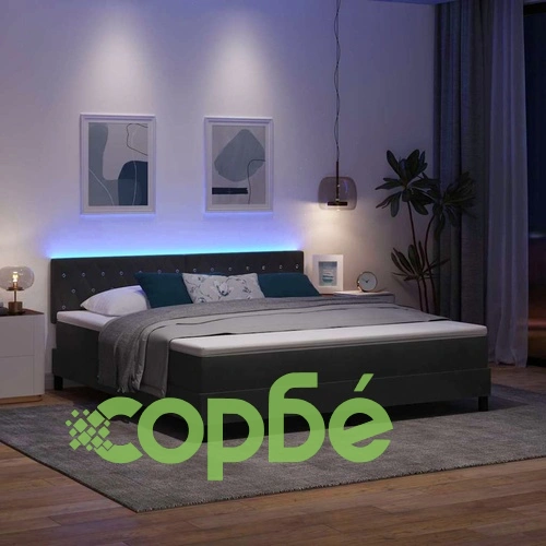 Легло с пружинна основа и матрак с LED осветление черно кадифе 180x200 см ➤ топ цена ➤ sorbe.bg