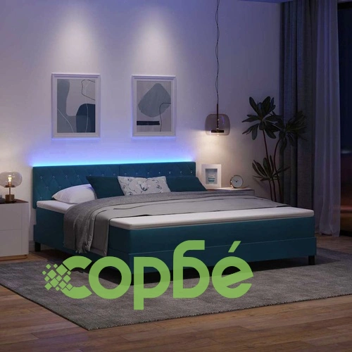 Пружинно легло с матрак и LED осветление тъмносиньо 180x200 см кадифе ➤ топ цена ➤ sorbe.bg