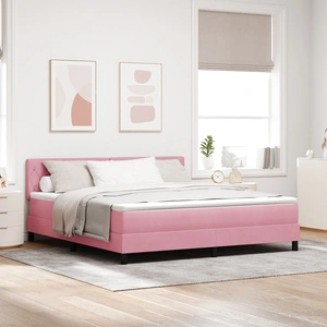 Луксозно легло с матрак и LED осветление, 180x200 см, розов велур