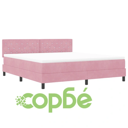 Луксозно легло с матрак и LED осветление, 180x200 см, розов велур ➤ топ цена ➤ sorbe.bg