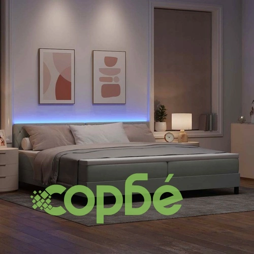 Легло с пружинирана основа и матрак с LED осветление 200x200 см кадифе светлосиво ➤ топ цена ➤ sorbe.bg