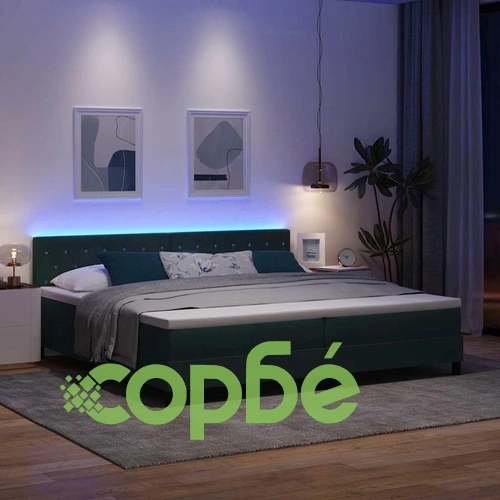 Пружинно легло с матрак и LED осветление тъмнозелено 200x200 см кадифе ➤ топ цена ➤ sorbe.bg