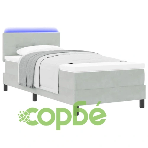 Легло с пружинирана основа, матрак и LED осветление 80 x 200 cm Светлосиво Кадифе ➤ топ цена ➤ sorbe.bg