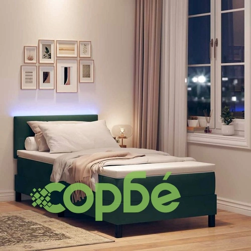 Легло с пружинна основа и LED осветление 80x200 см тъмнозелено кадифе ➤ топ цена ➤ sorbe.bg