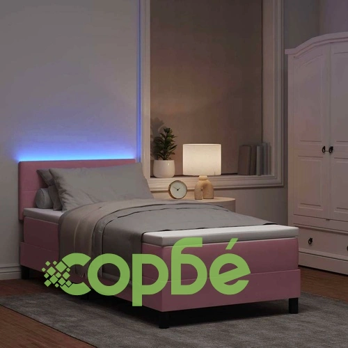 Легло с пружинирана основа и матрак с LED осветление розово 80x200 см кадифе ➤ топ цена ➤ sorbe.bg