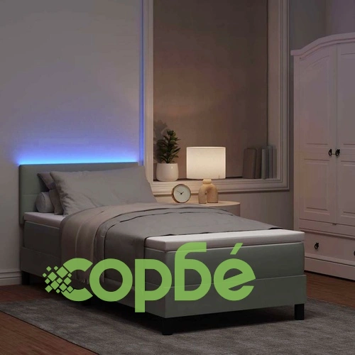Легло с пружинирана основа и LED осветление светлосиво 100x200 см кадифе ➤ топ цена ➤ sorbe.bg