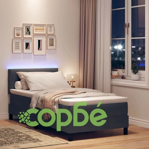 Легло с пружинирана основа и матрак тъмносиво 100x200 см кадифе с LED ➤ топ цена ➤ sorbe.bg