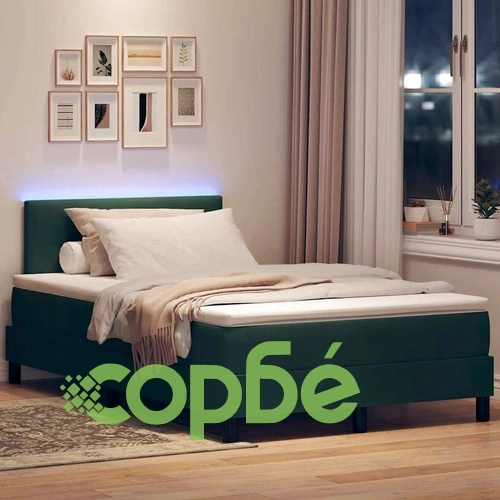 Легло с пружинирана основа и матрак тъмнозелено кадифе 120x190 см с LED осветление ➤ топ цена ➤ sorbe.bg