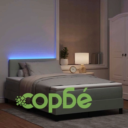 Легло с пружинирана основа и LED осветление светлосиво 120x200 см кадифе ➤ топ цена ➤ sorbe.bg