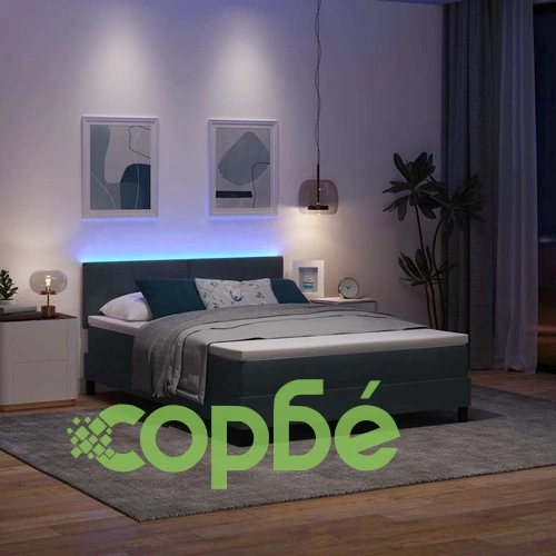 Легло с пружинирана основа и матрак тъмносиво 160x200 см кадифе с LED ➤ топ цена ➤ sorbe.bg