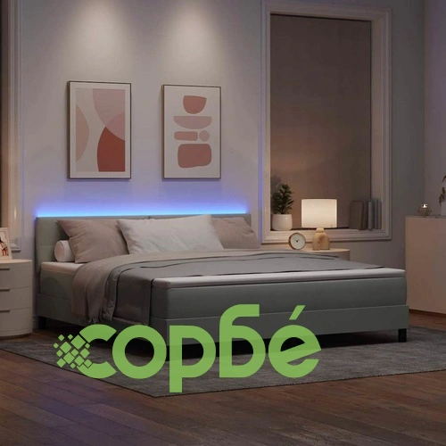 Легло с пружинна основа и матрак светлосиво 180x200 см кадифе с LED осветление ➤ топ цена ➤ sorbe.bg