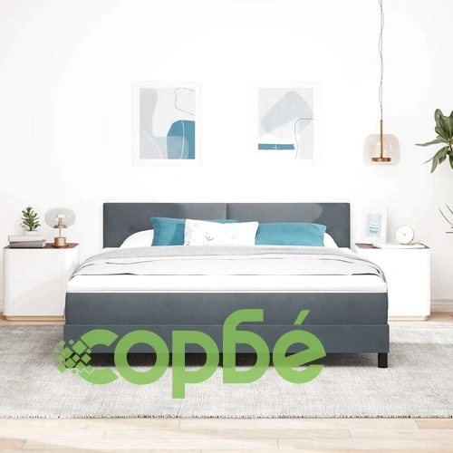 Кадифено легло с пружинирана основа и LED осветление тъмносив 180x200 см ➤ топ цена ➤ sorbe.bg