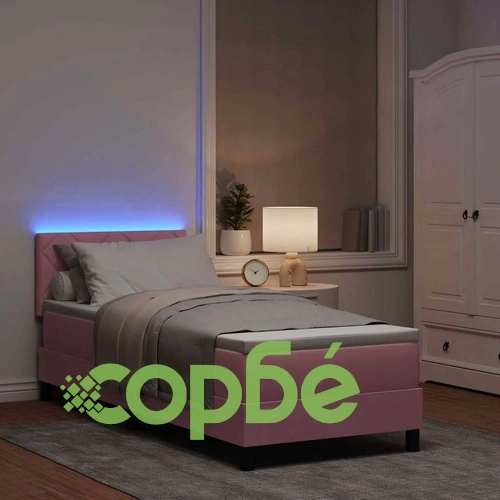 Легло с пружинирана основа и матрак с LED осветление розово 80x200 см кадифе ➤ топ цена ➤ sorbe.bg