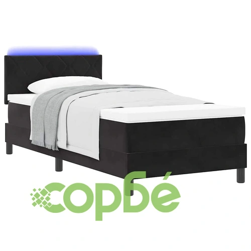 Легло с пружинирана основа и матрак с LED осветление черно кадифе 90x190 см ➤ топ цена ➤ sorbe.bg