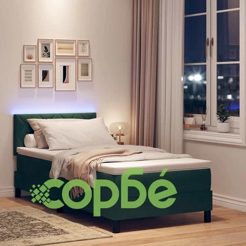 Легло с пружинна основа и матрак LED Тъмнозелено 90x200 см Кадифе ➤ топ цена ➤ sorbe.bg