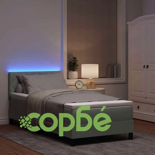 Легло с пружинирана основа и LED осветление светлосиво 100x200 см кадифе ➤ топ цена ➤ sorbe.bg