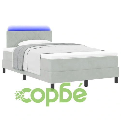 Легло с пружинна основа и матрак светлосиво 120x190 см кадифе с LED осветление ➤ топ цена ➤ sorbe.bg