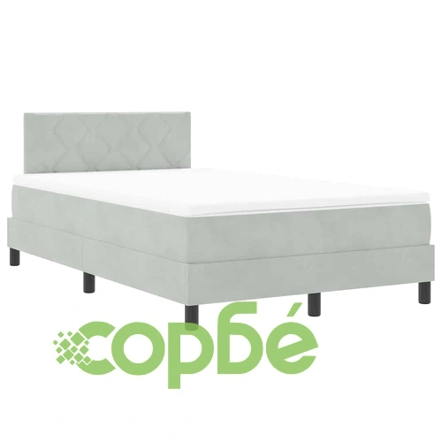 Легло с пружинна основа и матрак светлосиво 120x190 см кадифе с LED осветление ➤ топ цена ➤ sorbe.bg