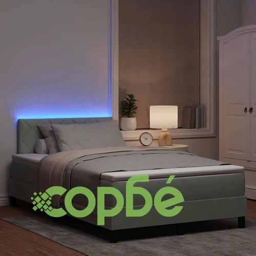Легло с пружинирана основа и матрак светлосиво 120x200 см кадифе с LED осветление ➤ топ цена ➤ sorbe.bg