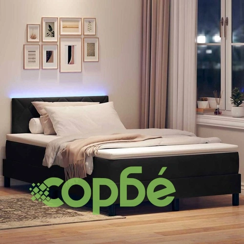 Легло с пружинирана основа и матрак с LED осветление 120x200 см кадифе черно ➤ топ цена ➤ sorbe.bg