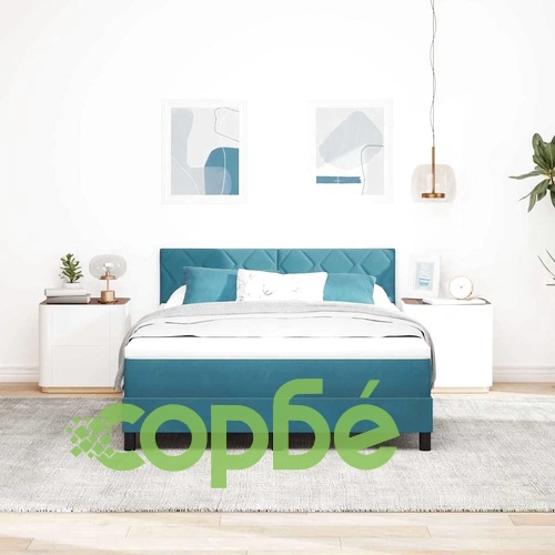 Кадифено легло с пружинирана основа и матрак 140x200 см тъмносиньо с LED ➤ топ цена ➤ sorbe.bg