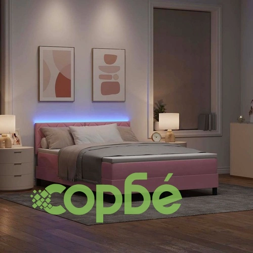 Легло с пружинирана основа и матрак с LED осветление Розово 140x200 см Кадифе ➤ топ цена ➤ sorbe.bg