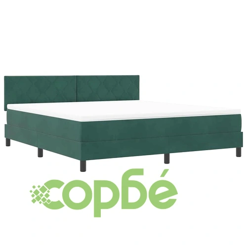 Легло с пружинирана основа и матрак Тъмнозелено кадифе 180x200 см с LED осветление ➤ топ цена ➤ sorbe.bg