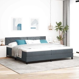 Легло с пружинирана основа и матрак с LED осветление тъмносиво 200x200 см кадифе
