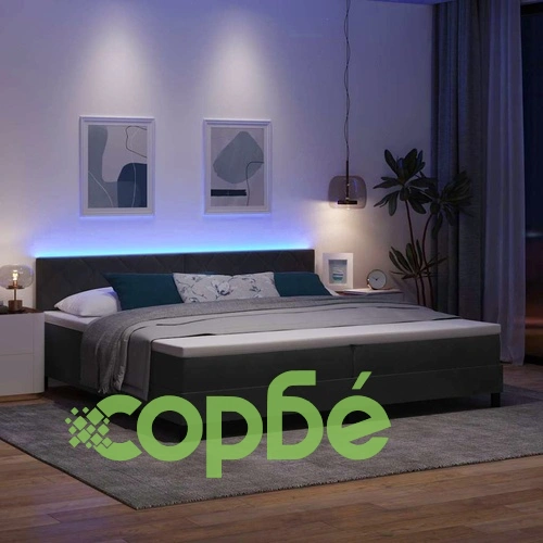 Легло с пружинирана основа и матрак с LED осветление 200x200 см черно кадифе ➤ топ цена ➤ sorbe.bg