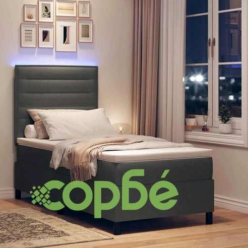 Легло с пружинирана основа и LED осветление тъмносив 80x200 см текстил ➤ топ цена ➤ sorbe.bg