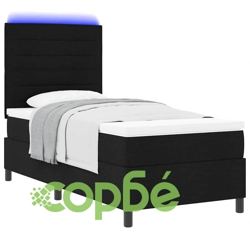Легло с пружинирана основа и матрак с LED осветление 90x190 см черно текстил ➤ топ цена ➤ sorbe.bg