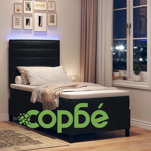 Легло с пружинирана основа и матрак с LED осветление 90x190 см черно текстил ➤ топ цена ➤ sorbe.bg