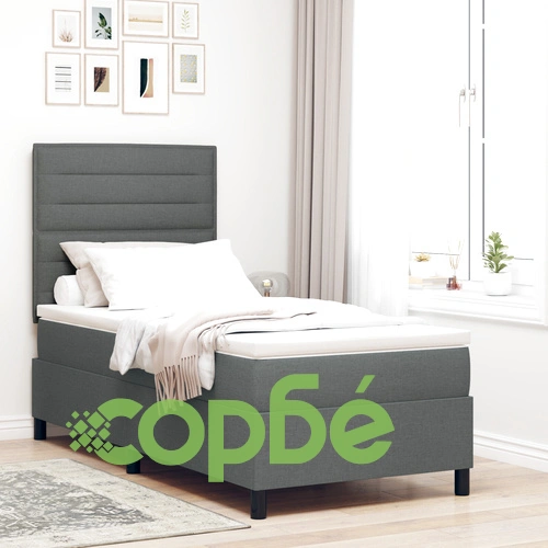 Легло с кутия пружина, матрак и LED осветление 90x200 см в тъмно сиво, текстилна тапицерия ➤ топ цена ➤ sorbe.bg