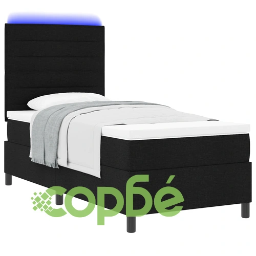 Рама за легло с матрак и LED осветление, Черен Текстил, 90 x 200 см ➤ топ цена ➤ sorbe.bg