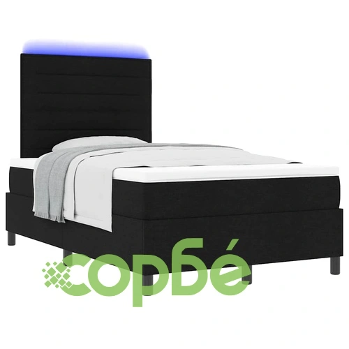 Легло с пружинирана основа и матрак с LED осветление - черно 120x190 см текстил ➤ топ цена ➤ sorbe.bg