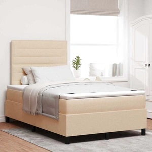 Легло с пружинирана основа и матрак крем 120x190 см текстил с LED осветление