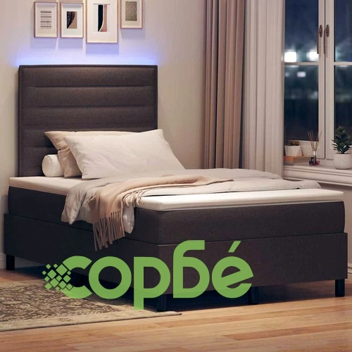 Легло с пружинирана основа и матрак тъмнокафяв 120x200 см текстил с LED осветление ➤ топ цена ➤ sorbe.bg