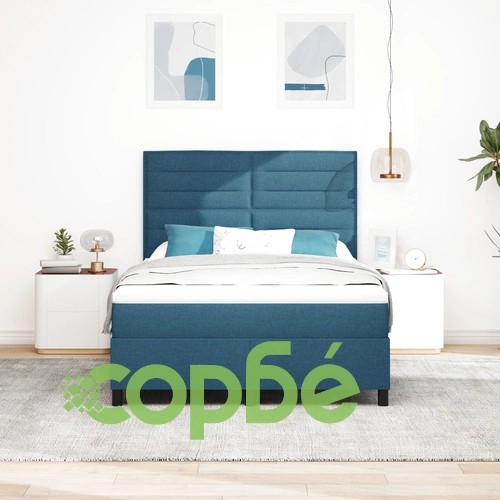 Рамка за легло с матрак от текстил в тъмносиньо, 160 x 200 см, с LED осветление ➤ топ цена ➤ sorbe.bg
