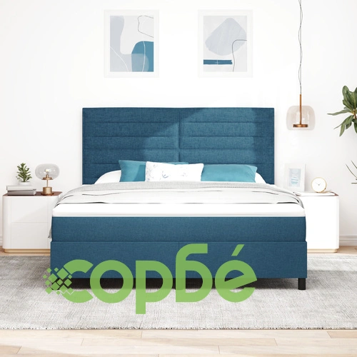 Луксозно легло с пружина 180 x 200 см, тъкан в тъмносин цвят с матрак и LED осветление ➤ топ цена ➤ sorbe.bg