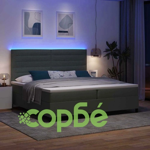 Легло с пружинирана основа и LED осветление тъмносиво 200x200 см текстил ➤ топ цена ➤ sorbe.bg
