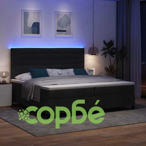 Легло с пружинирана основа и матрак с LED осветление черно 200x200 см текстил ➤ топ цена ➤ sorbe.bg