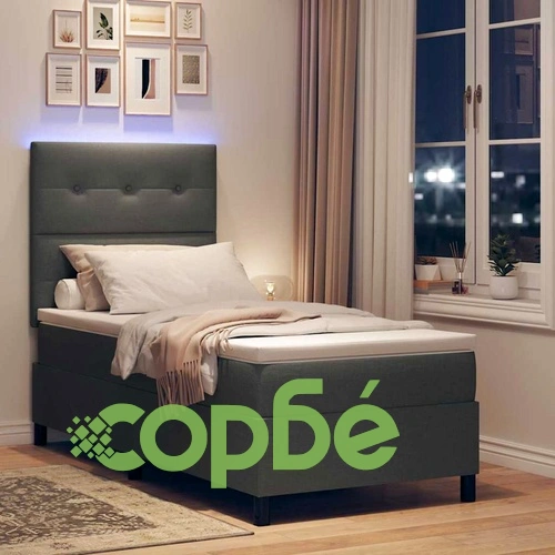 Легло с пружинирана основа и матрак тъмносиво 80x200 см текстил с LED осветление ➤ топ цена ➤ sorbe.bg